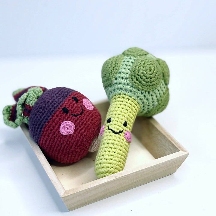 Handcrafted Happy Broccoli Baby Rattle – Organic Cotton Toy