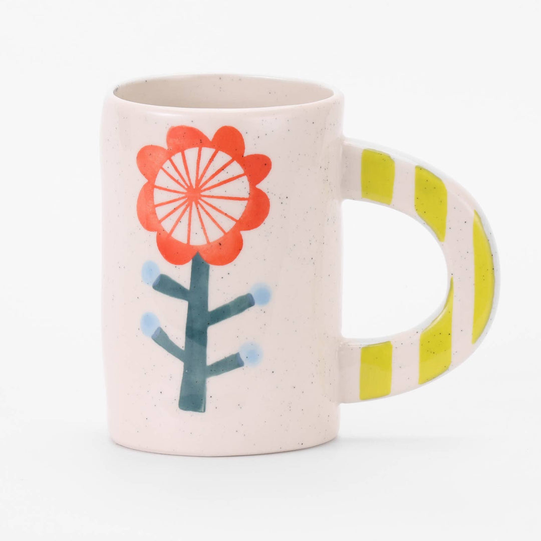 Hand-painted Stoneware Ceramic Mug, Red Wheel Flower CG228