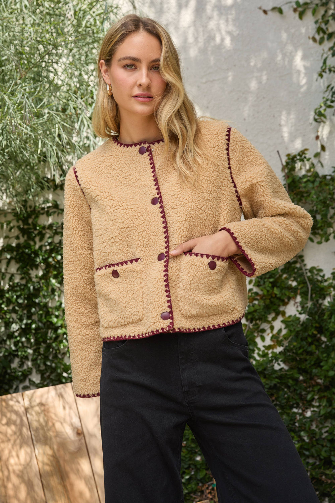 Sherpa Jacket with Contrast Blanket Stitch SB789