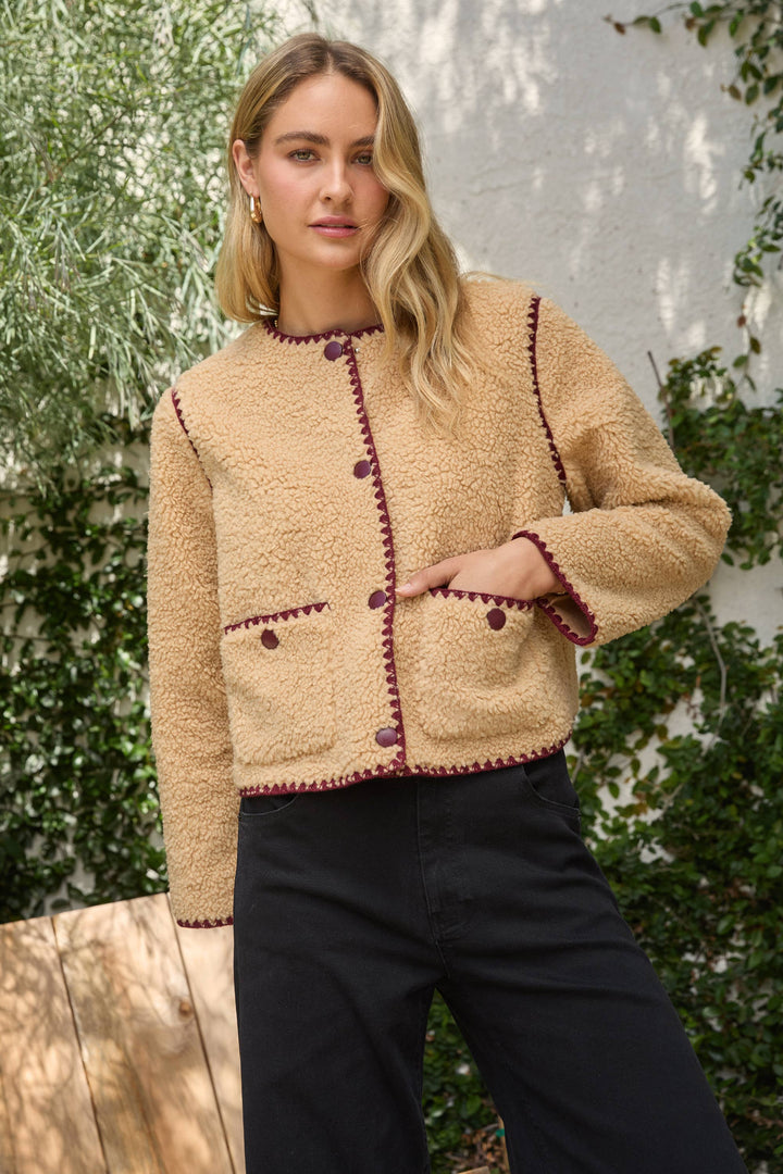 Sherpa Jacket with Contrast Blanket Stitch SB789