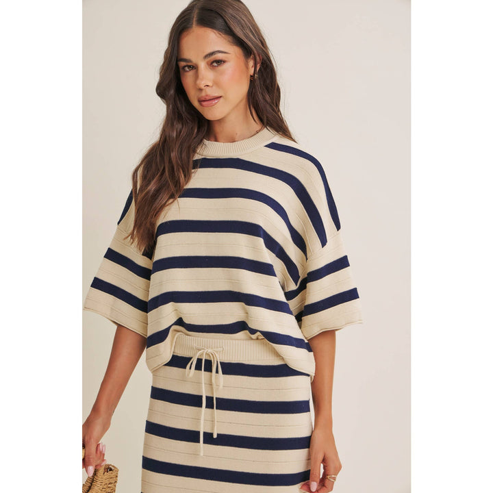 WEEKEND IN CANNES SOFT DRAPE COTTON STRIPE RELAXED SWEATER FB289