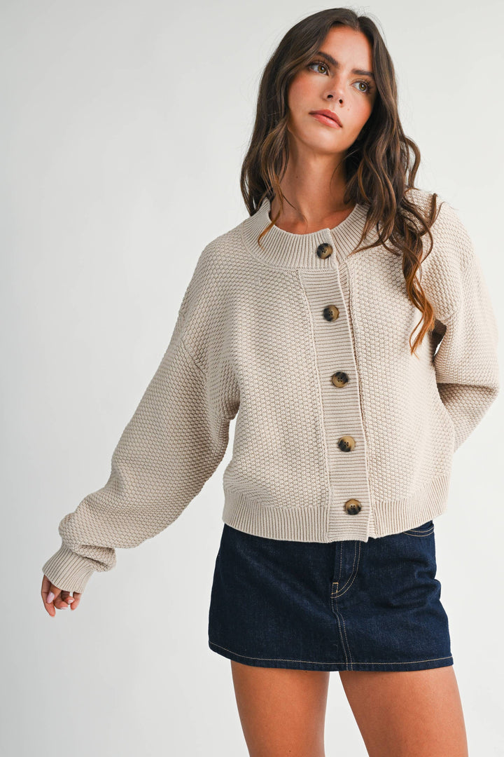 336K Textured Button Front Cardigan Sweater