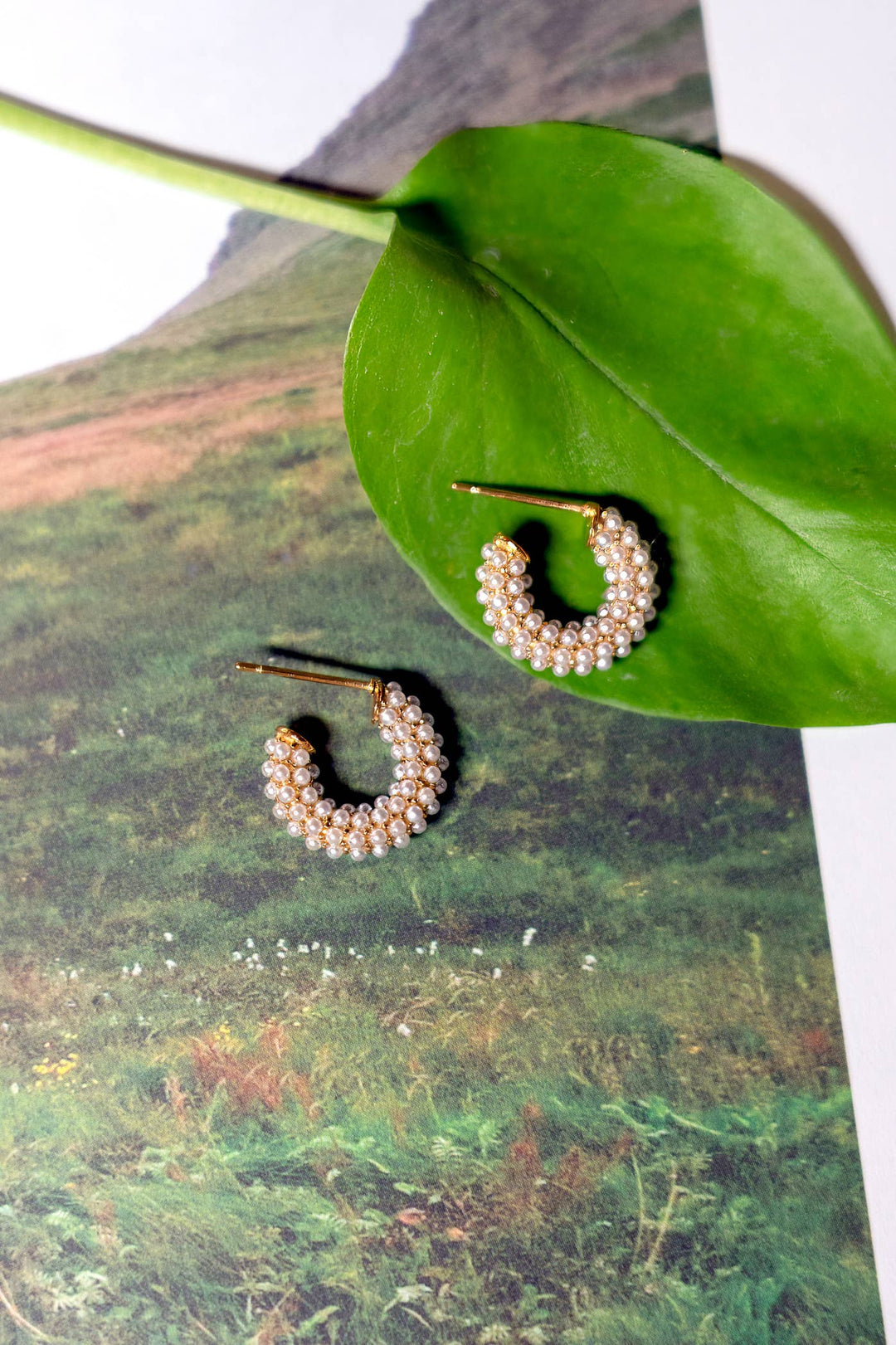 Pearl Mini Dot Hoops - 18K Gold Plated PJ14