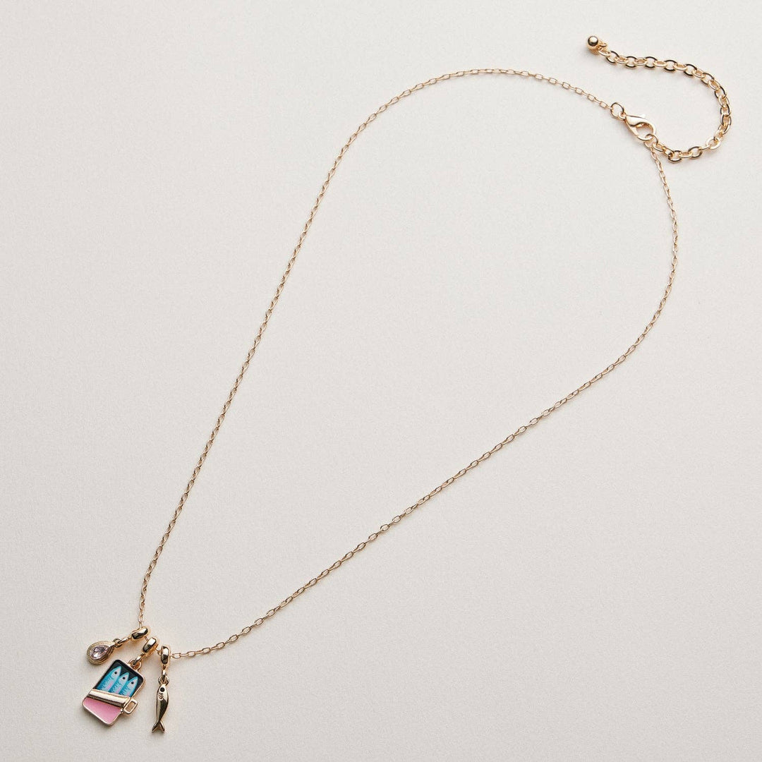 Gold Plated Fish Sardine Can Coastal Charm Necklace FRN24