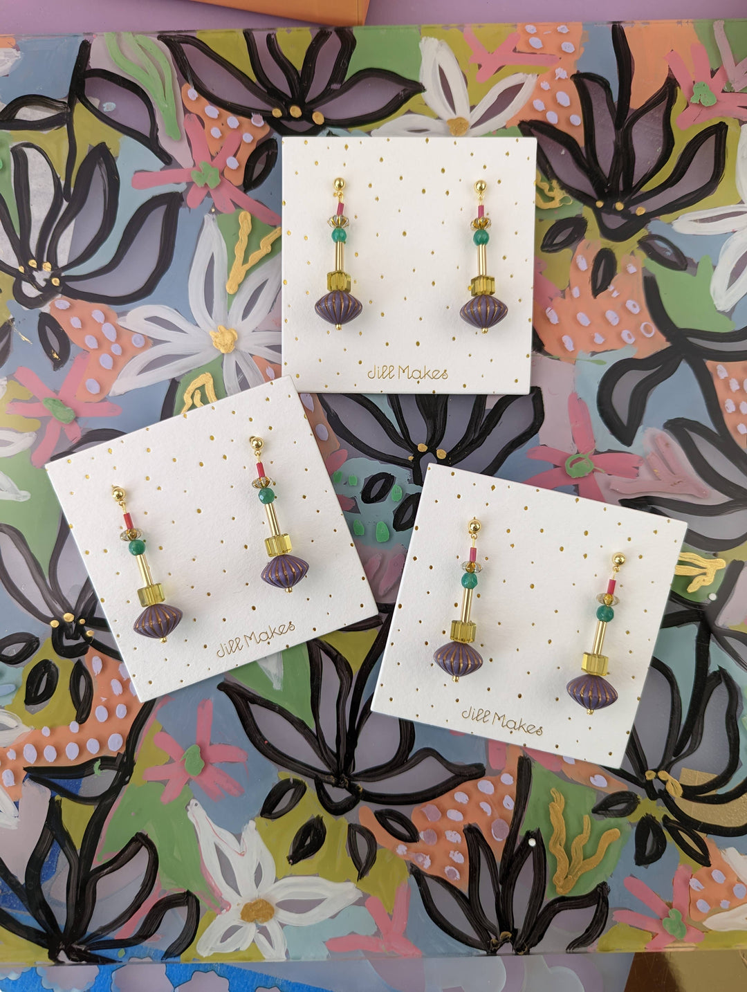 Purple Fluted Dangle Earrings JM107