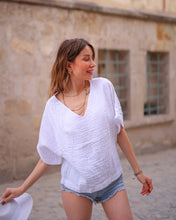Load image into Gallery viewer, White Double Gauze Cotton V-Neck Top