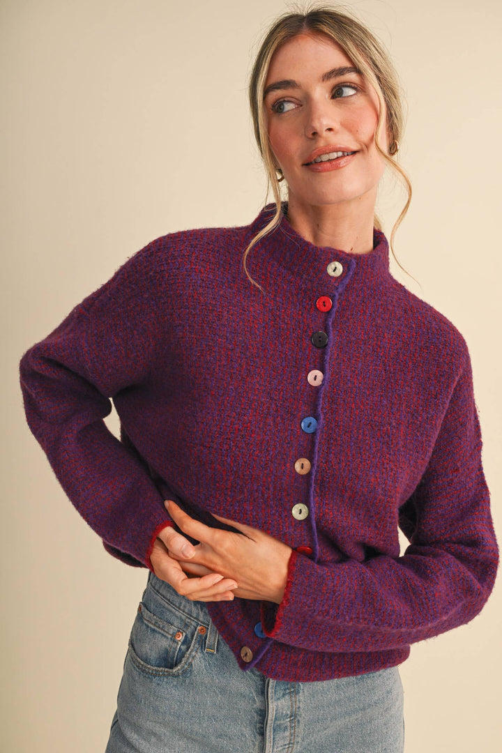 STRIPED SWEATER CARDIGAN WITH COLORFUL BUTTONS MS112