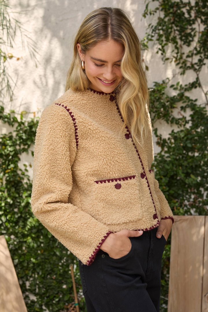 Sherpa Jacket with Contrast Blanket Stitch SB789