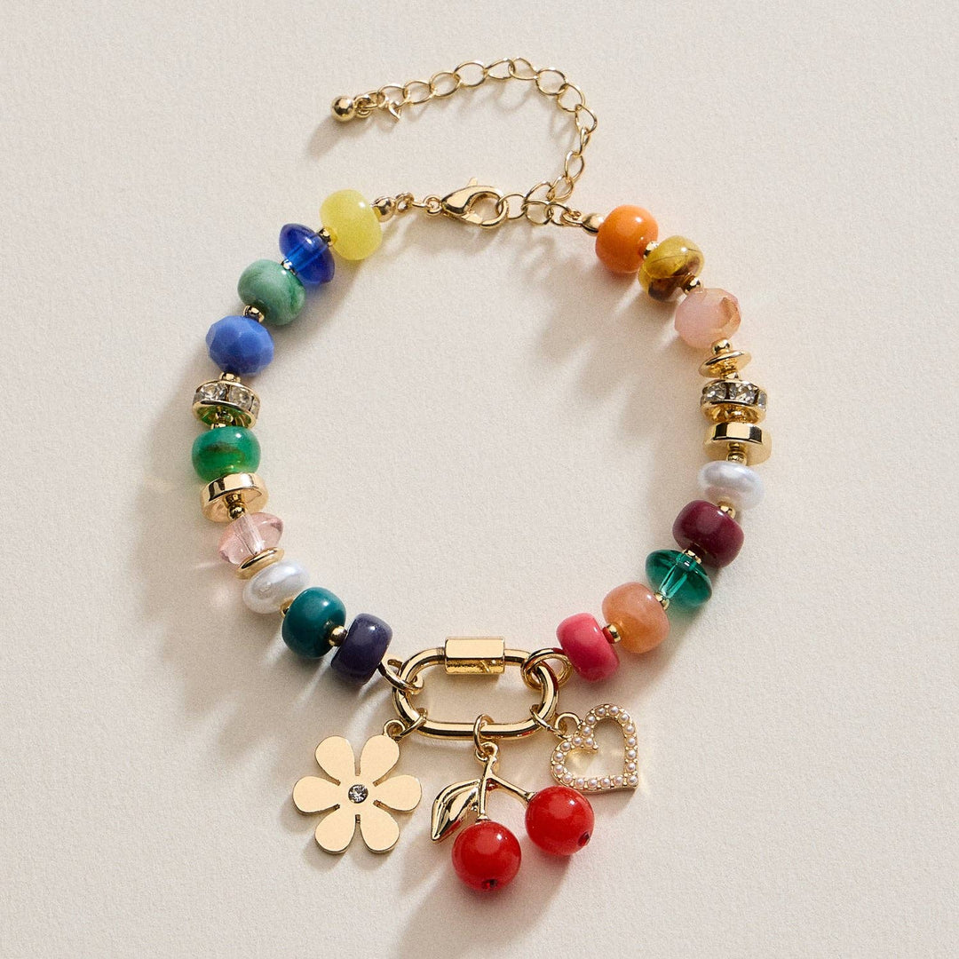 Colorful Beaded Charm Bracelet with Gold Trio Accent LLHB