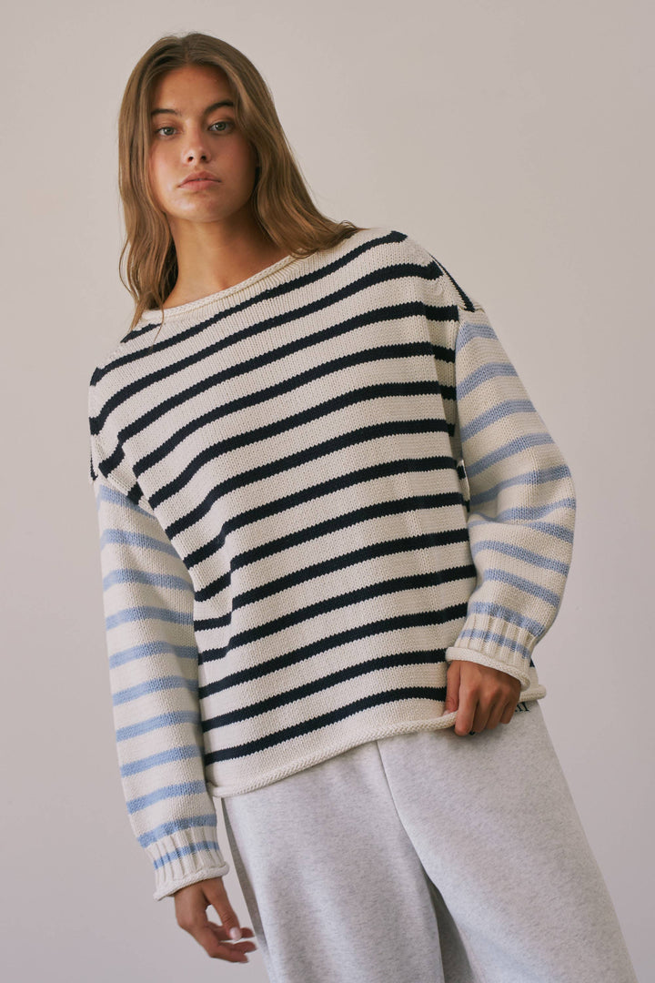 BSW4038 Stripe Oversized Rollup Heavyweight Sweater