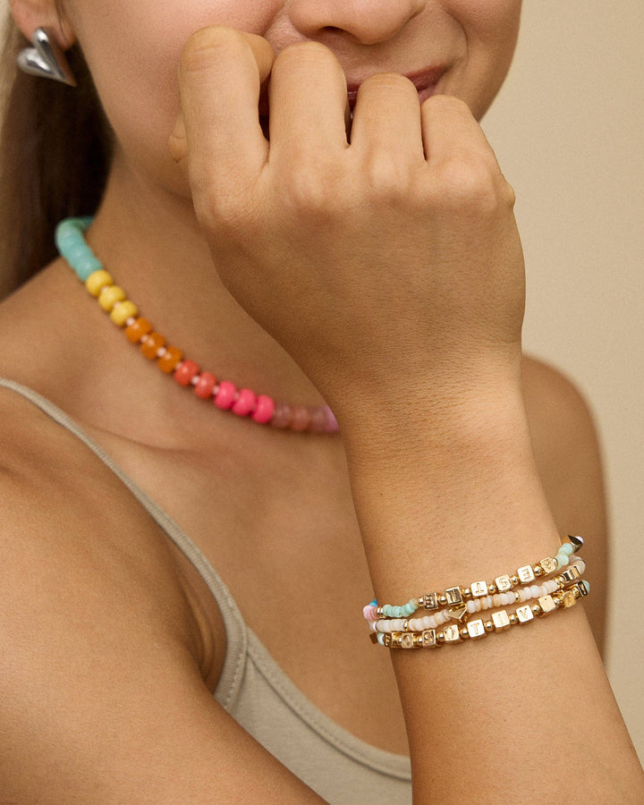 Gradient Color Round Disc Beaded Necklace DMT