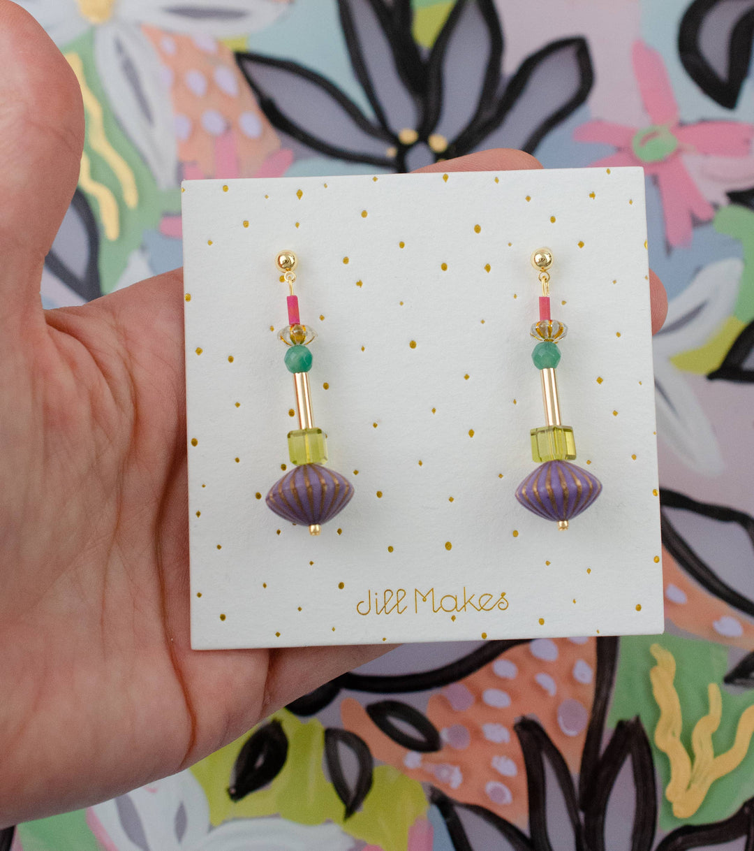 Purple Fluted Dangle Earrings JM107