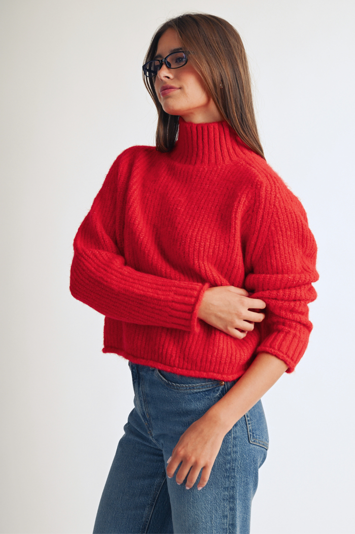 348K Soft Brushed Mock Neck Sweater