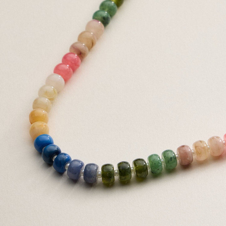 Gradient Color Round Disc Beaded Necklace DMT