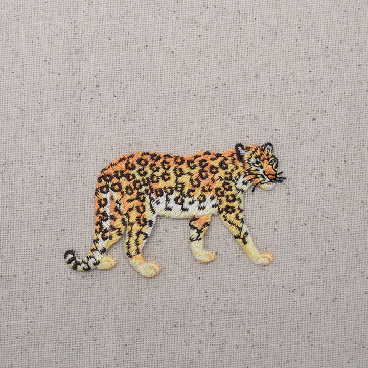 Natural Leopard - Full Body - Walking Right - Iron on Applique - Embroidered Patch - 155474A