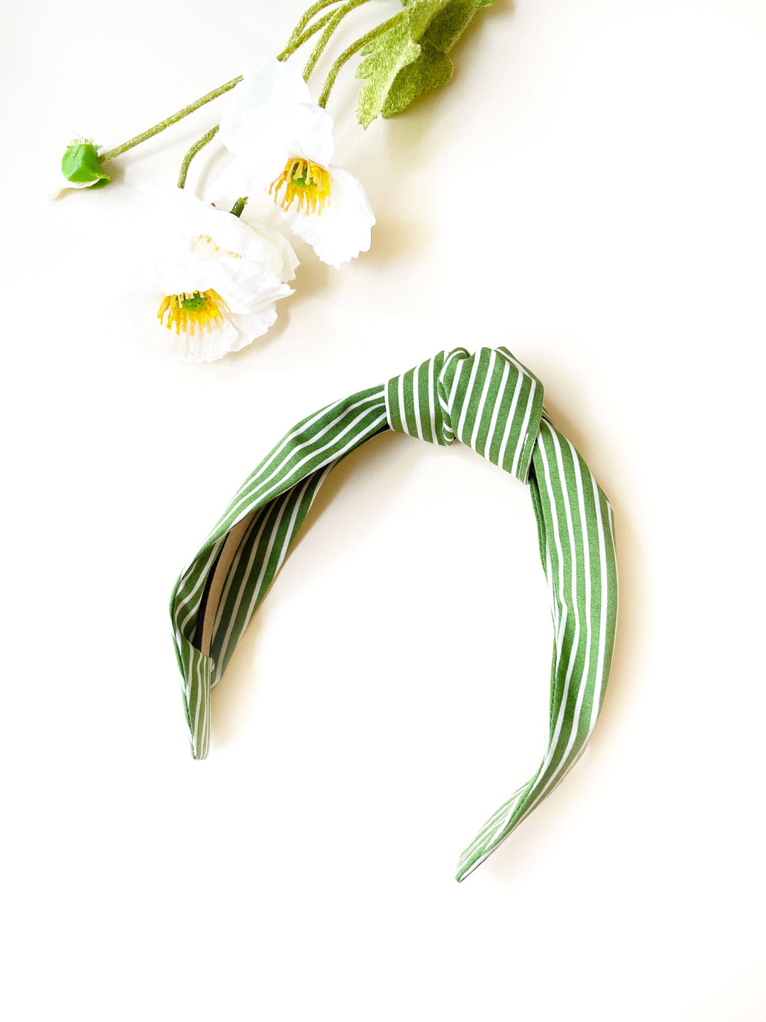 Green Headband With White Stripes, Green Striped Headband