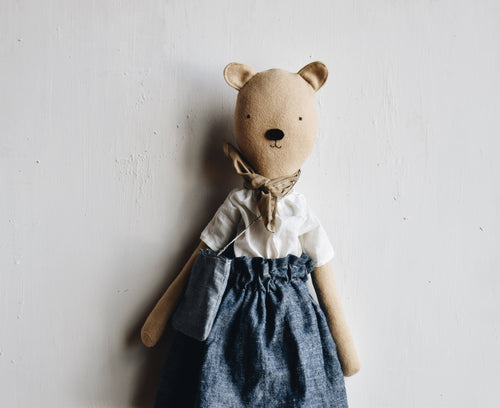 Agatha the Bear Doll- Chambray skirt