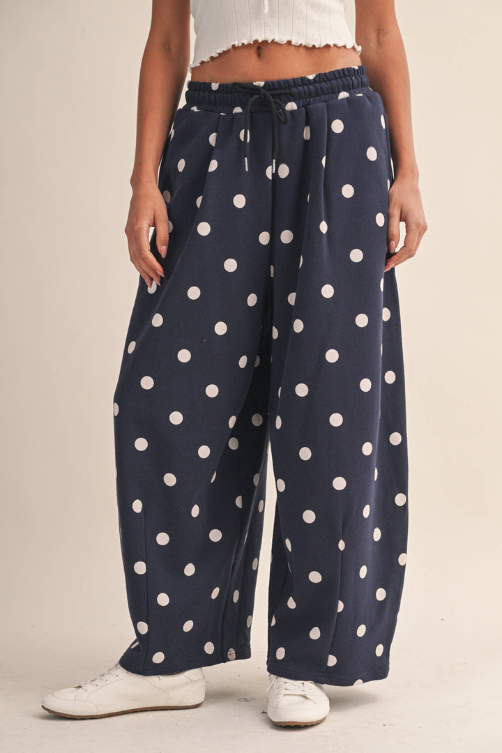 IP1506 POLKA DOT PRINTED BARREL CASUAL SWEATPANTS