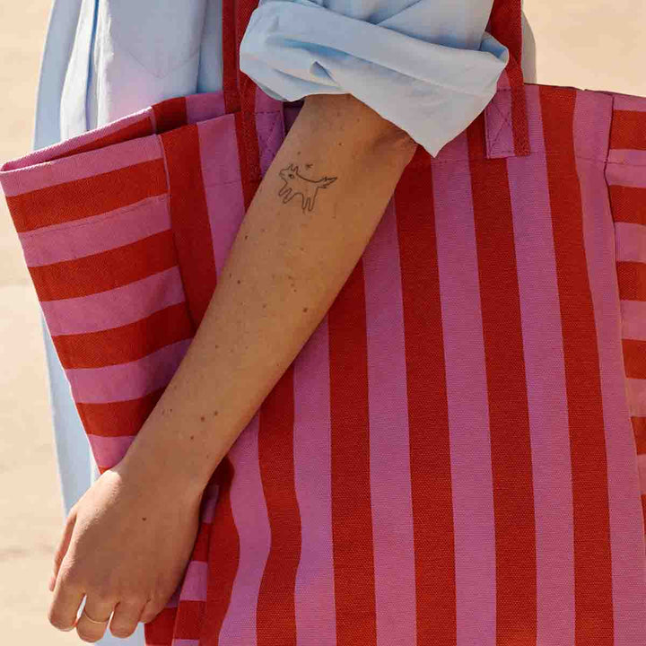 ELISABETH TOTE BAG STRIPES ORCHIDEE / TOMATO
