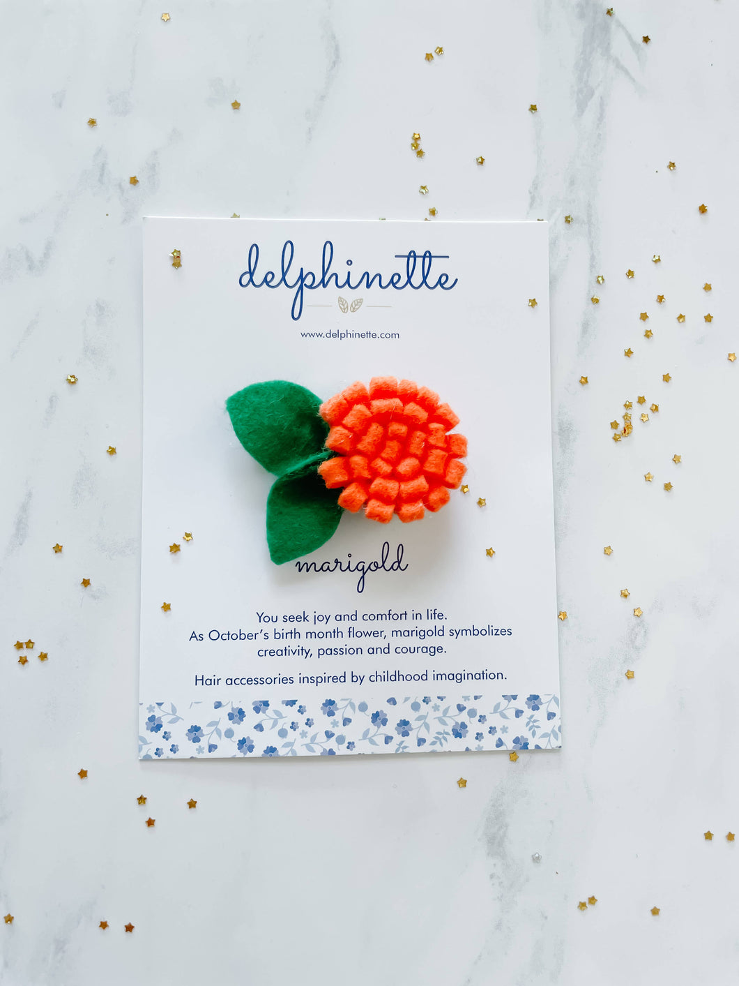 Orange Marigold Hair Clip - October Birth Month Flower Gift