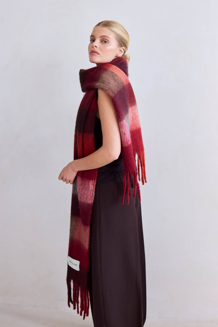 The Reykjavik Scarf - 100% Recycled - Burgundy check - FW26