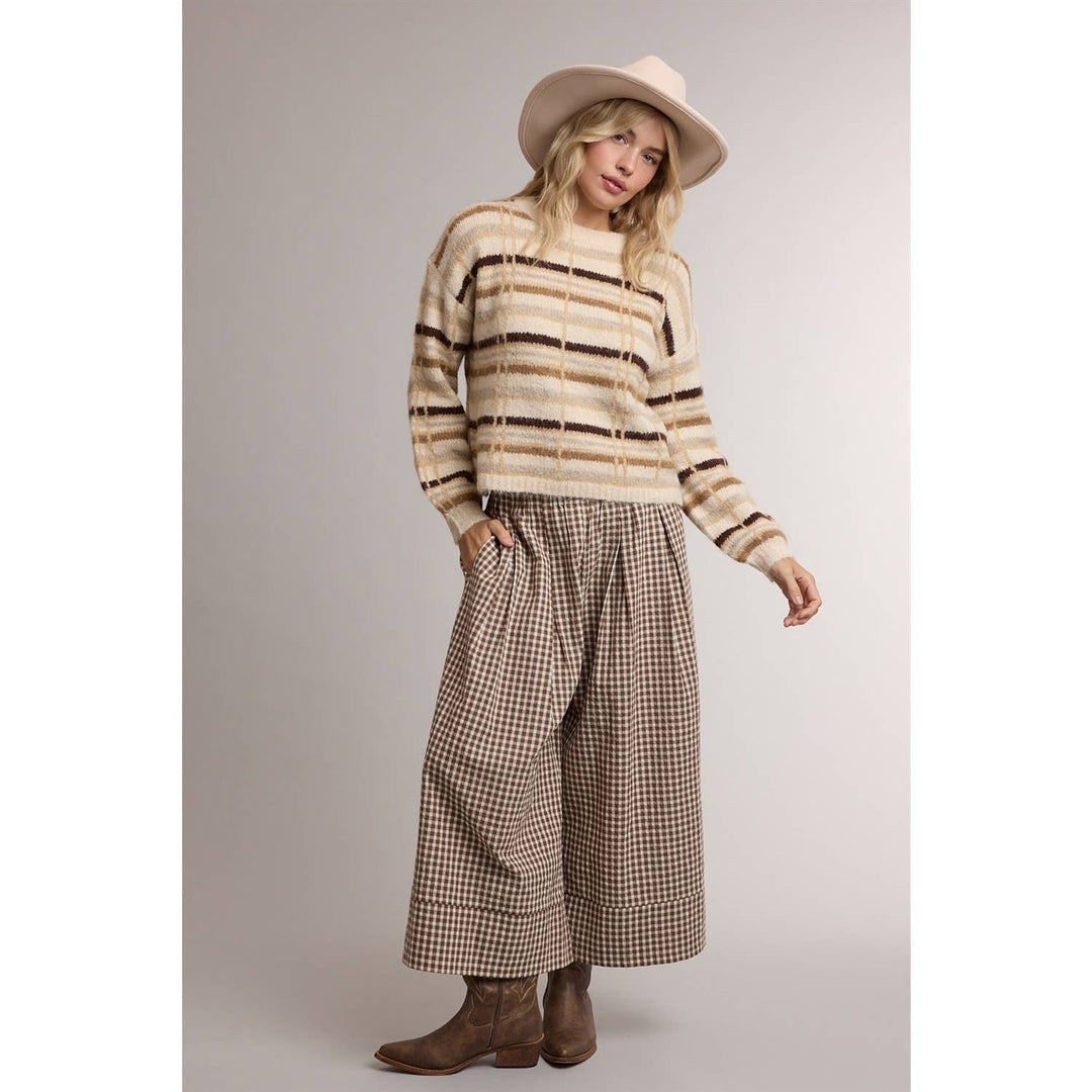 GINGHAM WIDE LEG PULL ON PANTS / WL26