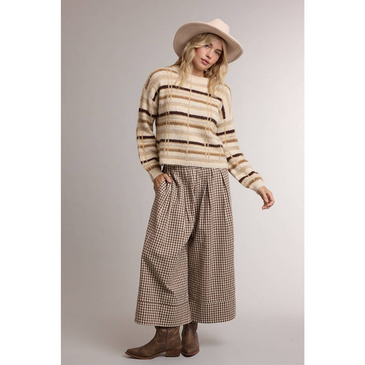 GINGHAM WIDE LEG PULL ON PANTS / WL26