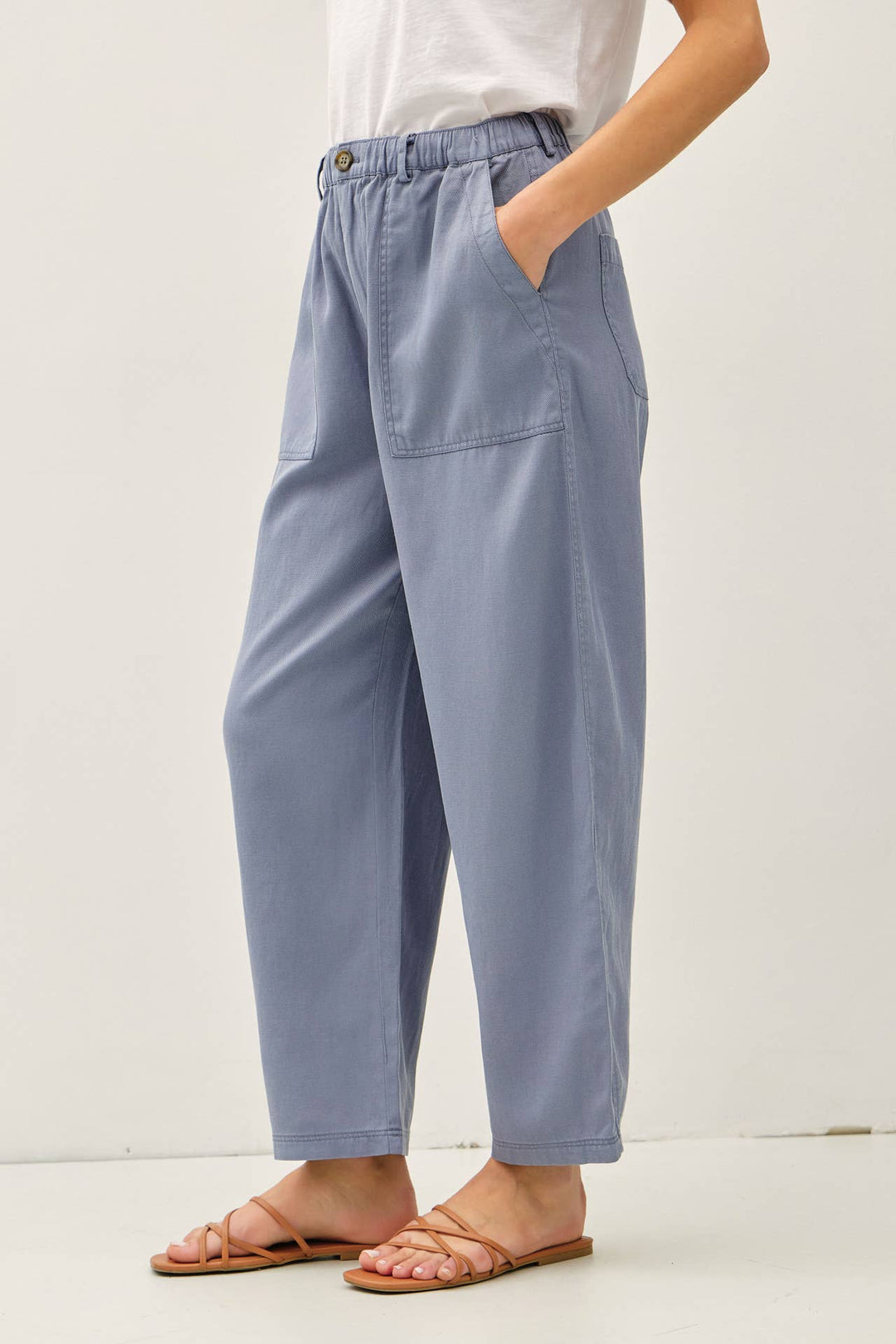 TENCEL LINEN BLEND BARREL TAPERED PANTS BC562