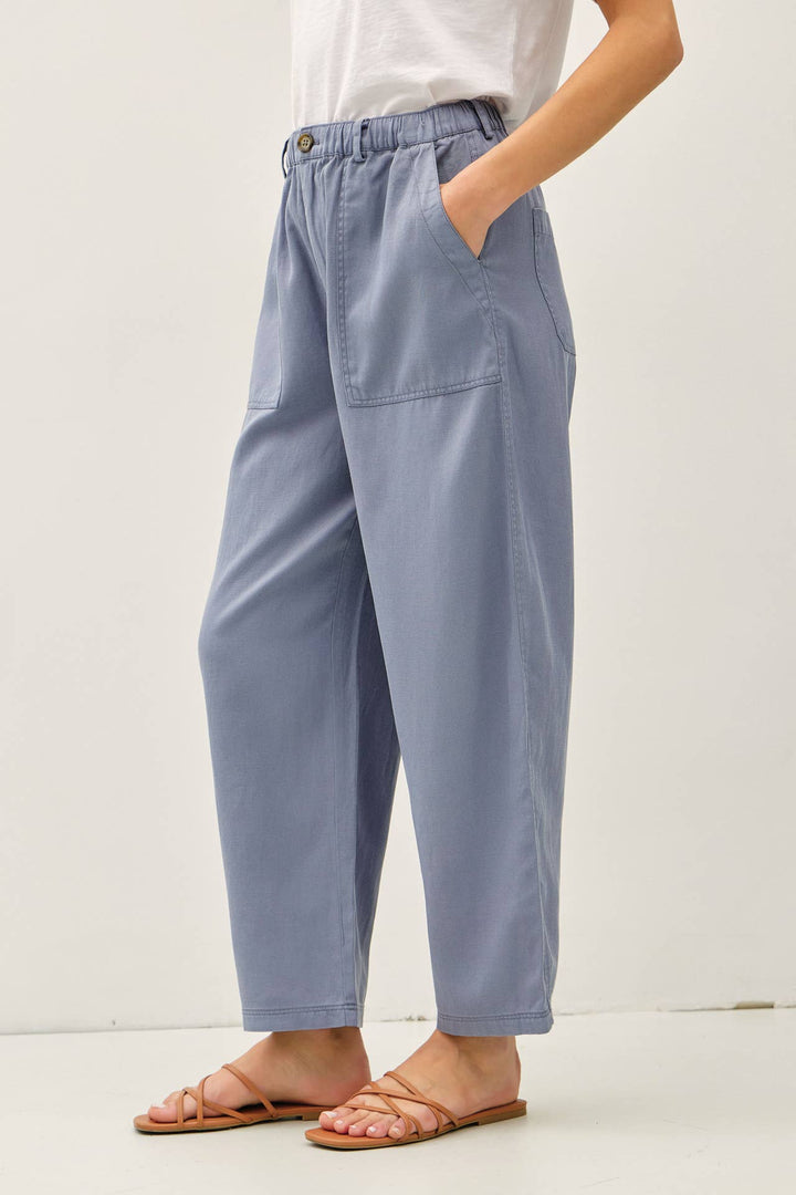 TENCEL LINEN BLEND BARREL TAPERED PANTS BC562