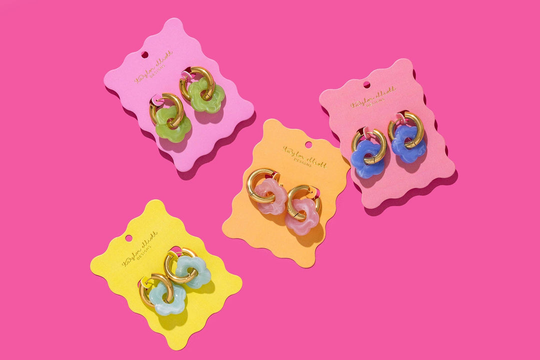 Huggie Earrings - Acrylic Flowers - Laurel - Assorted Colors