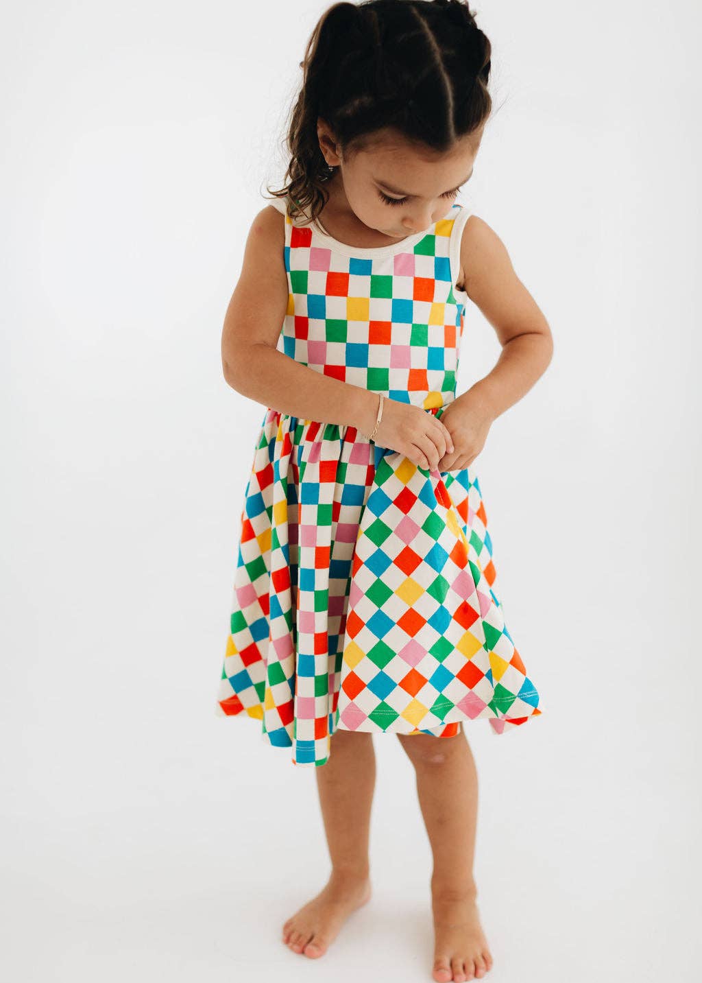 Sleeveless Twirl Dress in Party Checkers GAK22