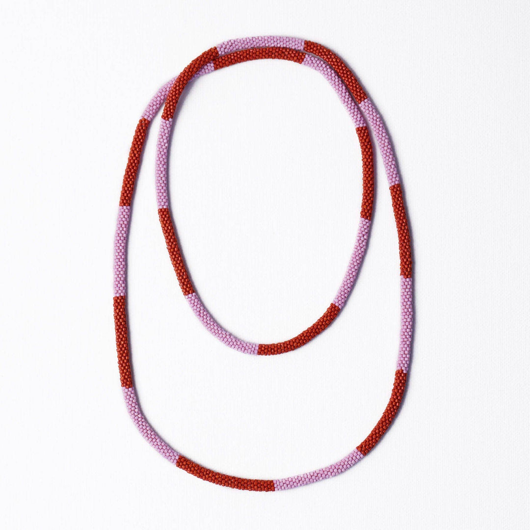 Allie Seed Bead Long Necklace Lavender + Rust