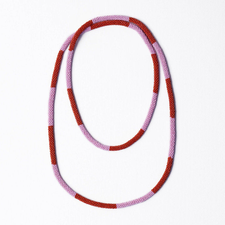 Allie Seed Bead Long Necklace Lavender + Rust