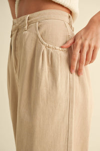P4093   LOOSE FIT PLEATED WAIST COTTON PANTS