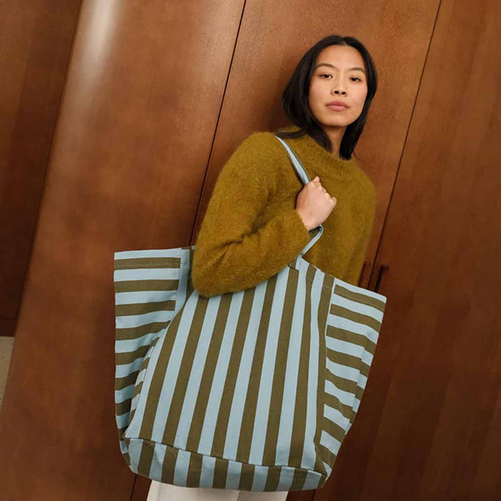 ELISA TOTE BAG STRIPES  OLIVE / BLUE