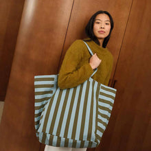 Load image into Gallery viewer, ELISA TOTE BAG STRIPES  OLIVE / BLUE