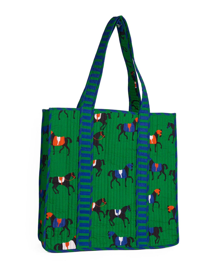 Evie Equestrian Reversible Quilted Tote Bag Green INKB