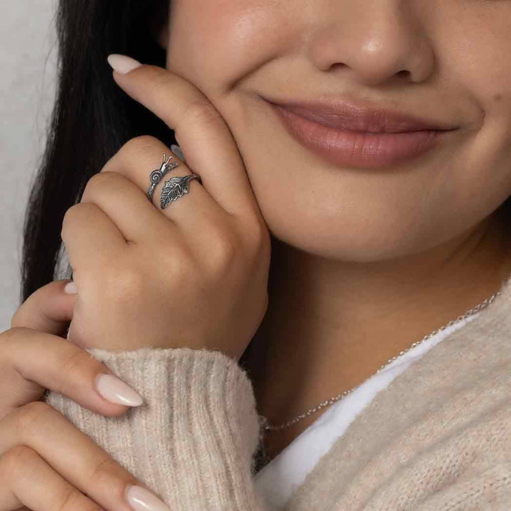 Adjustable Snail and Leaf Ring