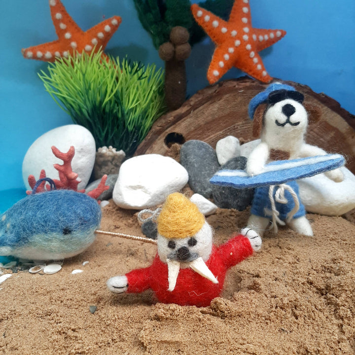 Handmade Felt Fair trade Hanging Narwhal Decoration