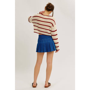 LAID BACK STAPLE STRIPE COTTON SWEATER WITH CONTRAST TRIM