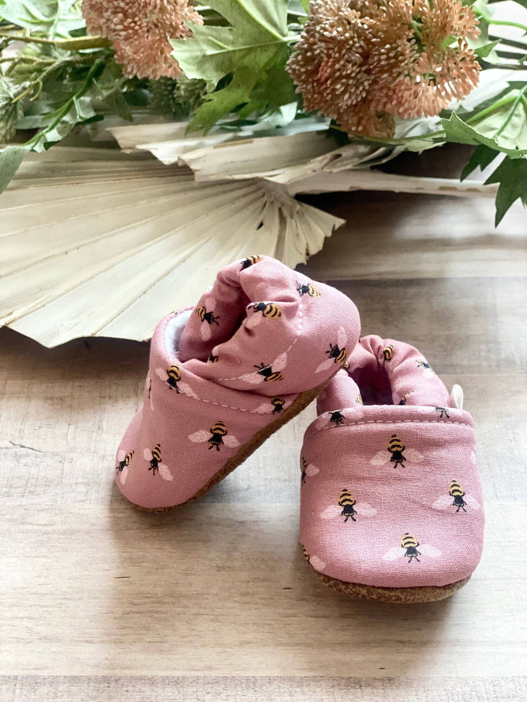Pink Bees Baby Moccasins TB223