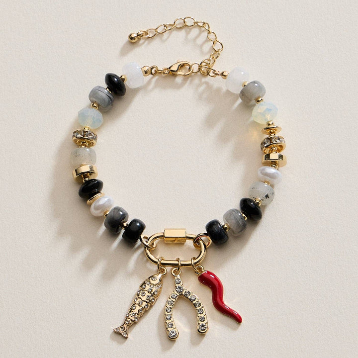 Colorful Beaded Charm Bracelet with Gold Trio Accent LLHB