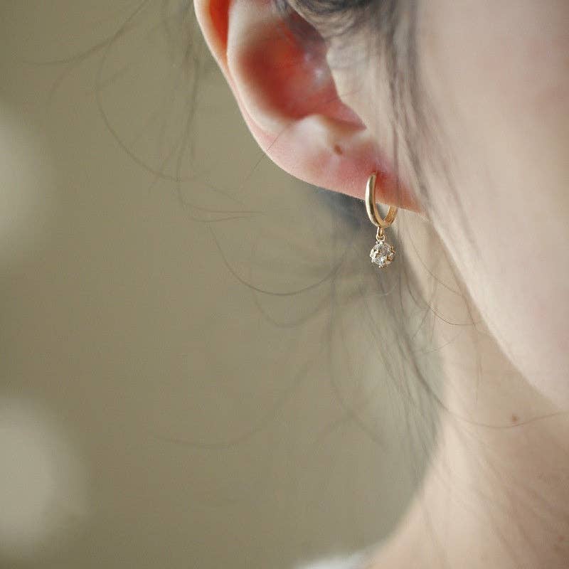 Dainty Ball CZ Drop Huggie Earrings in 925 Sterling Silver