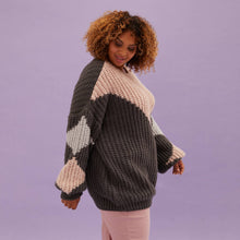 Load image into Gallery viewer, Claudia Balloon Sleeve Chevron Knitted Mini Dress - Charcoal
