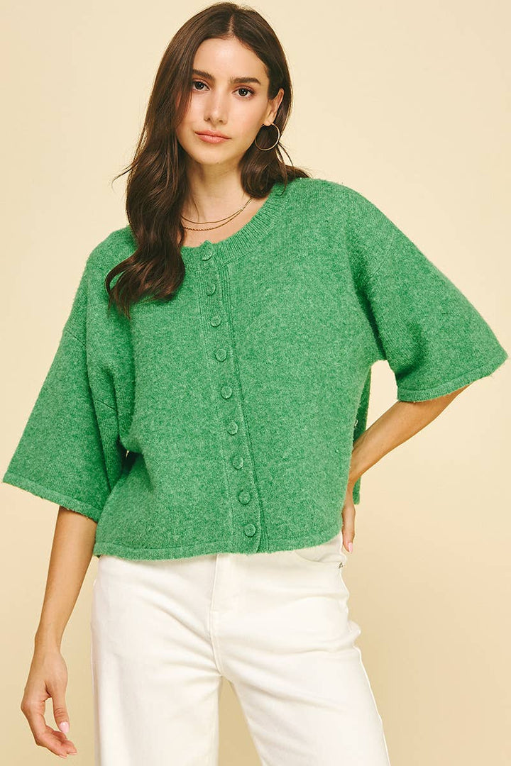 BUTTON DOWN SHORT SLEEVE SWEATER - PN652