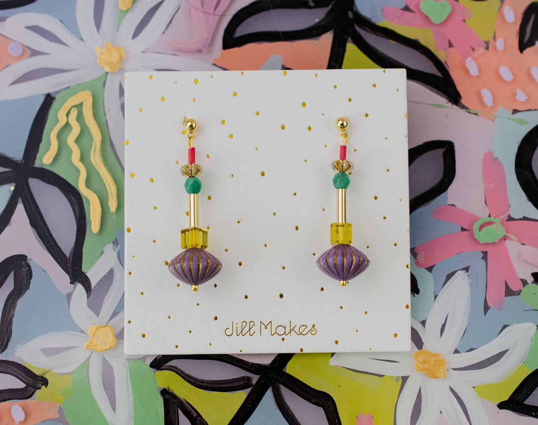 Purple Fluted Dangle Earrings JM107