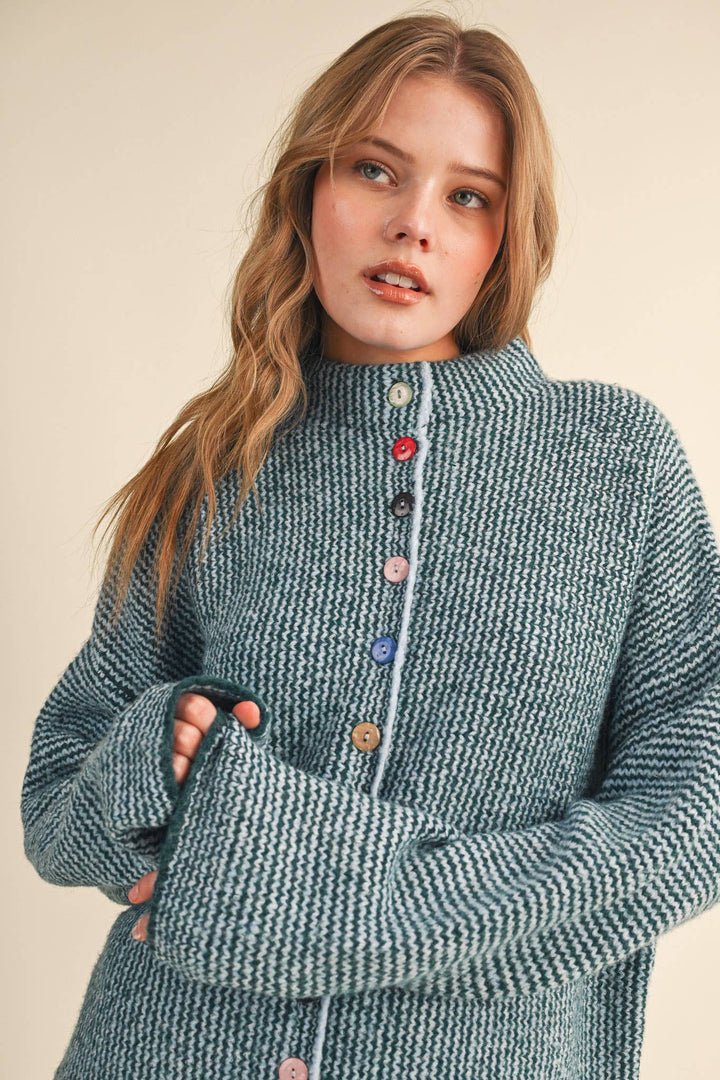 STRIPED SWEATER CARDIGAN WITH COLORFUL BUTTONS MS112
