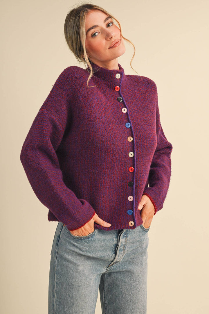 STRIPED SWEATER CARDIGAN WITH COLORFUL BUTTONS MS112