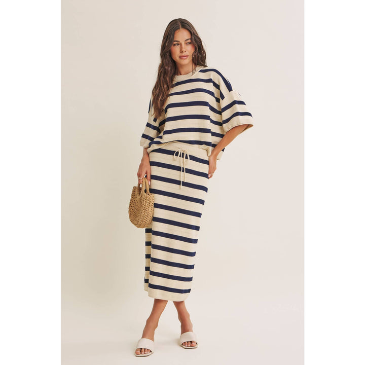 WEEKEND IN CANNES SOFT DRAPE COTTON STRIPE RELAXED SWEATER FB289