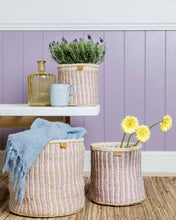 Load image into Gallery viewer, UMEME: Lavender Pinstripe Woven Storage Basket